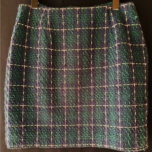NWT Boston Proper Dark Green and Dark Blue with gold accent Plaid Mini Skirt